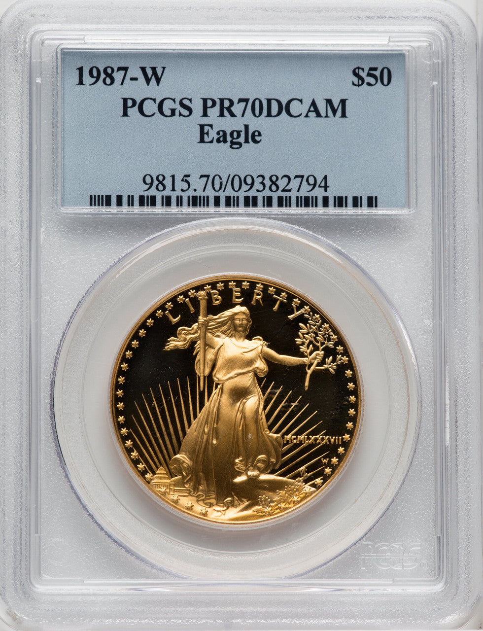 1987-W $50 One-Ounce Gold Eagle Blue Gradient PCGS PR70 (766482010)