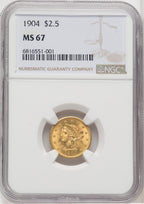 1904 $2.50 Liberty Quarter Eagle NGC MS67 (768602051)