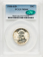1950-S/D 25C CAC Washington Quarter PCGS MS66