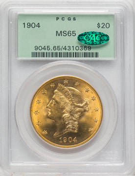 1904 $20 Liberty CAC Liberty Double Eagle PCGS MS65