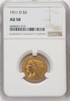 1911-D $5 Indian Half Eagle NGC AU58 (768414012)
