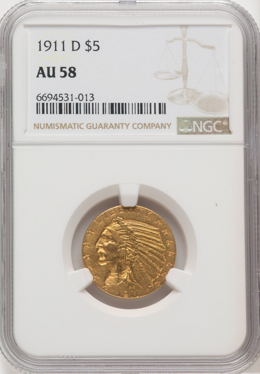 1911-D $5 Indian Half Eagle NGC AU58 (768414012)