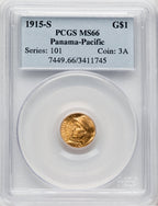 1915-S G$1 PAN-PAC Gold Dollar Commemorative Gold PCGS MS66 (768415009)