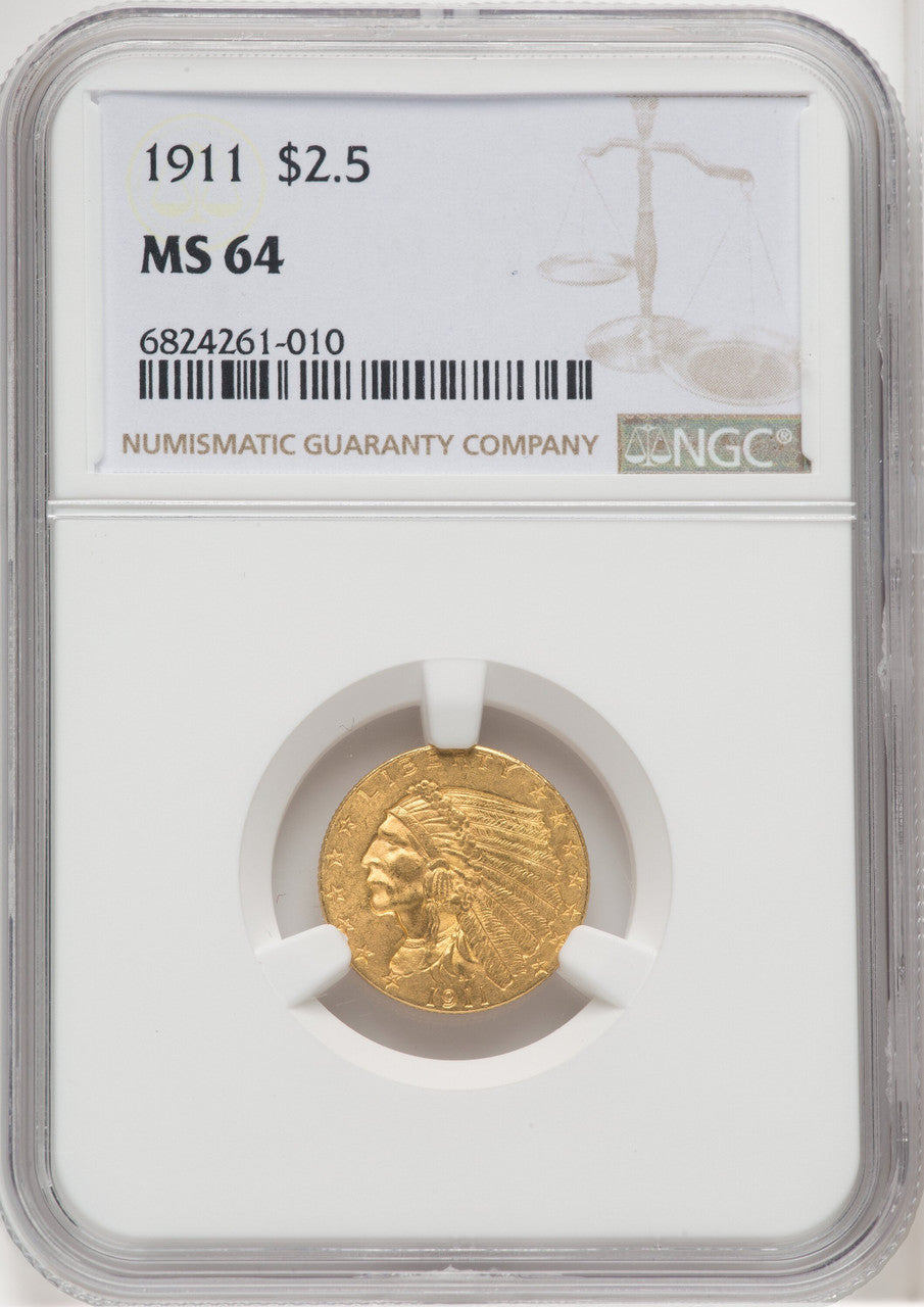 1911 $2.50 Indian Quarter Eagle NGC MS64 (768417018)