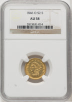 1846-O $2.50 Liberty Quarter Eagle NGC AU58
