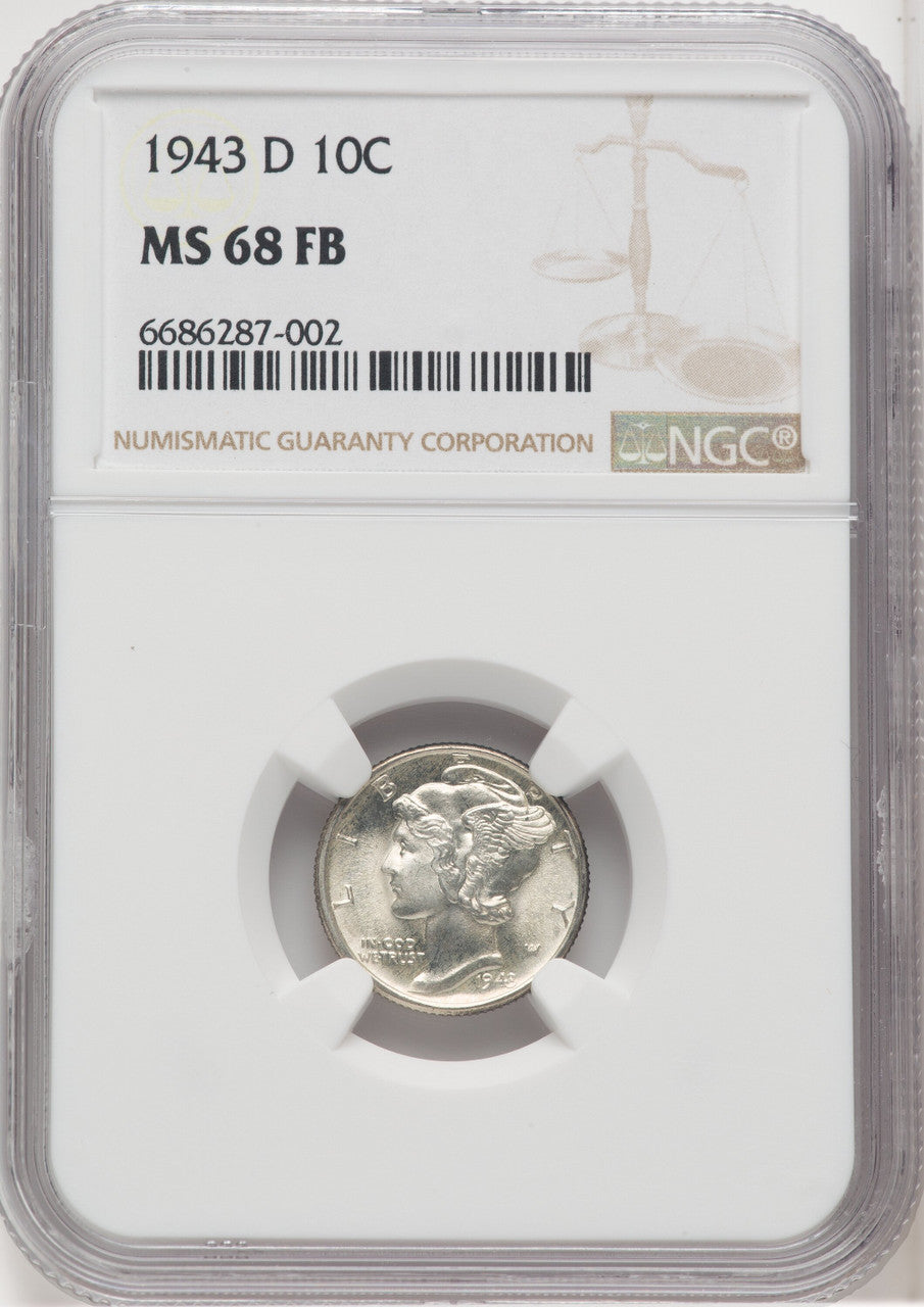 1943-D 10C FB Mercury Dime NGC MS68 (506231008)