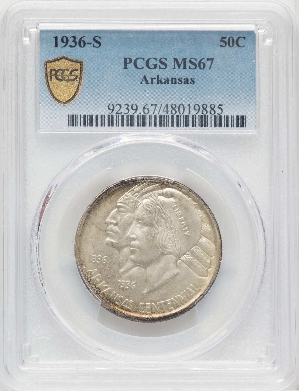 1936-S 50C Arkansas Commemorative Silver PCGS MS67 (768512010)