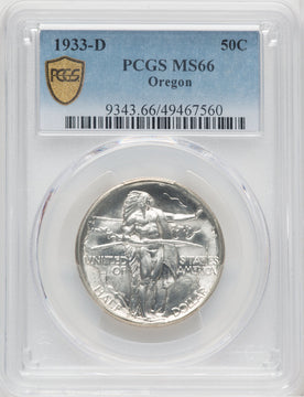 1933-D 50C Oregon Commemorative Silver PCGS MS66