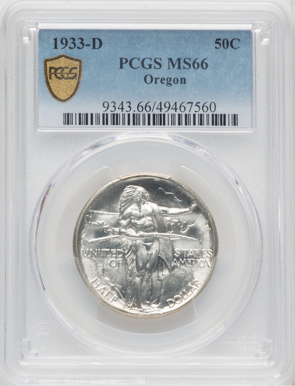 1933-D 50C Oregon Commemorative Silver PCGS MS66
