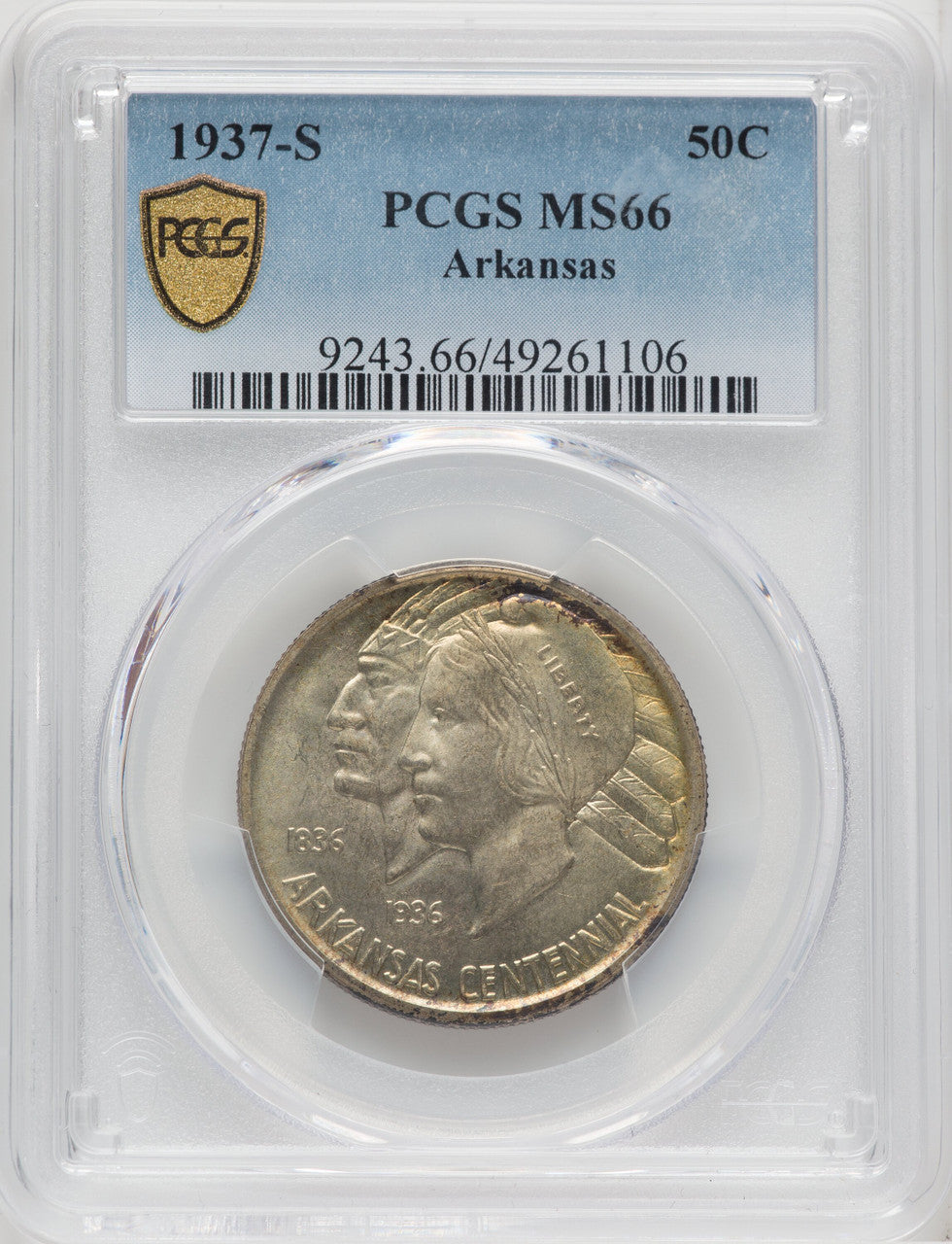 1937-S 50C Arkansas Commemorative Silver PCGS MS66