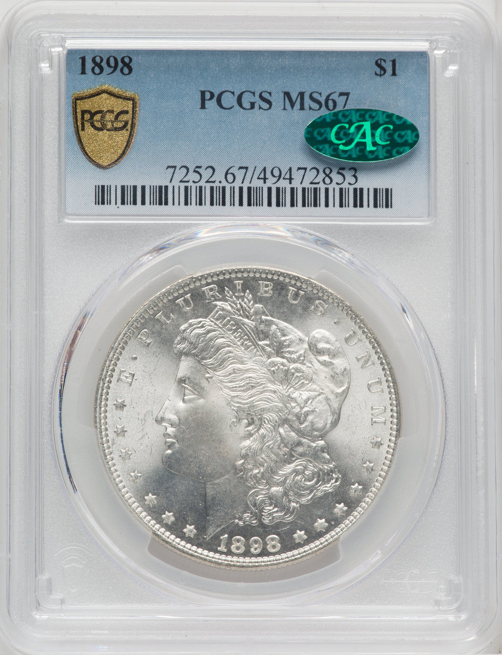 1898 $1 CAC Morgan Dollar PCGS MS67