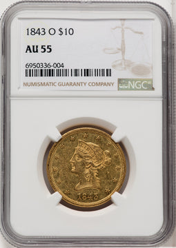 1843-O $10 Liberty Eagle NGC AU55 (768613036)