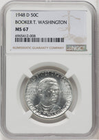 1948-D 50C Booker T. Washington Commemorative Silver NGC MS67 (768613013)