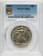 1936 50C Proof Walking Liberty Half Dollar PCGS PR66