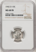 1942-D 10C FB Mercury Dime NGC MS68 (768642015)