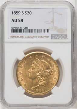 1859-S $20 Liberty Double Eagle NGC AU58 (768613015)