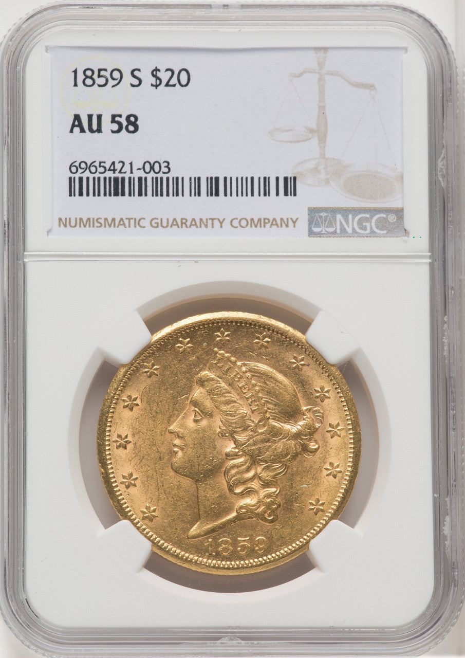 1859-S $20 Liberty Double Eagle NGC AU58 (768613015)