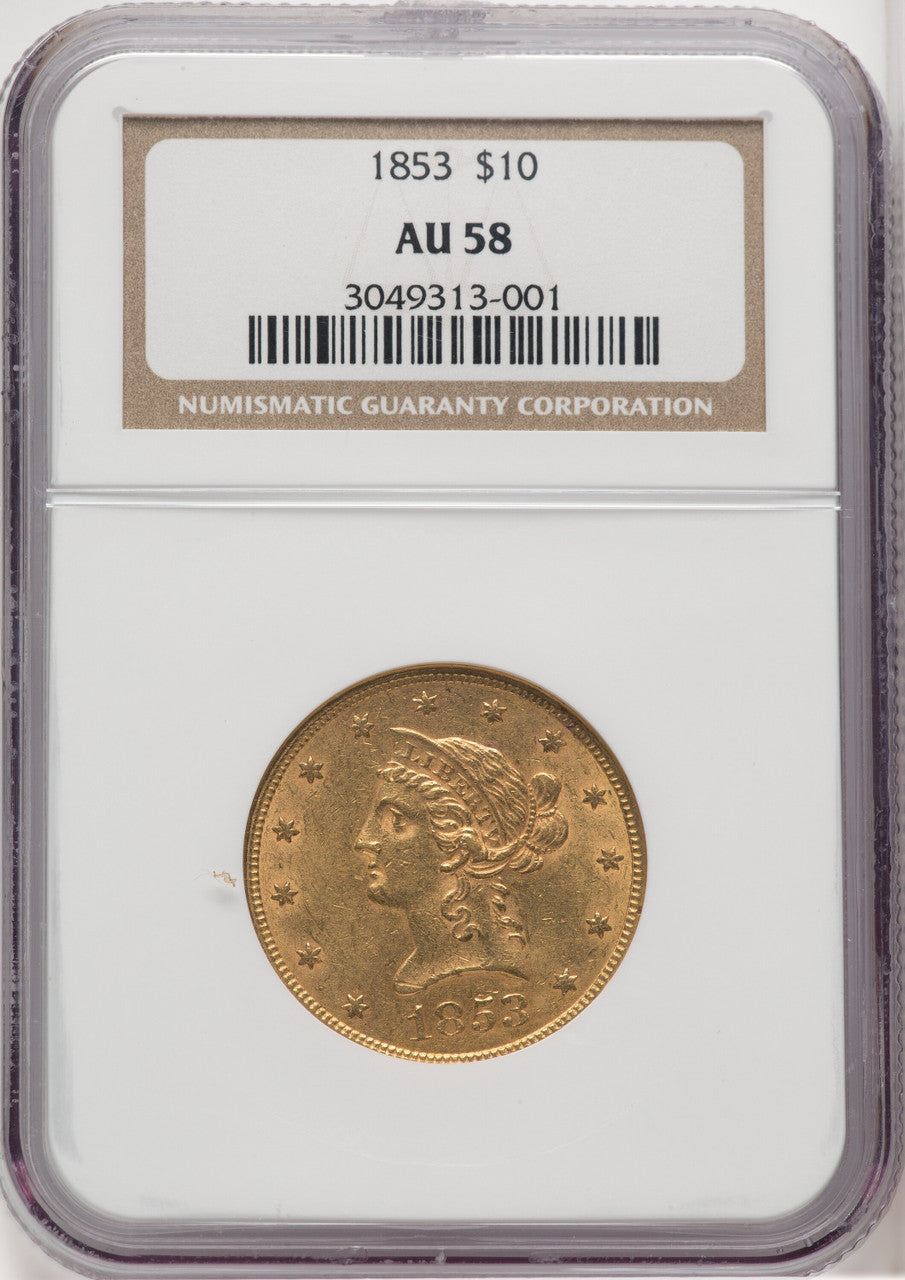 1853 $10 Liberty Eagle NGC AU58