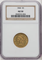 1844 $5 Liberty Half Eagle NGC AU50