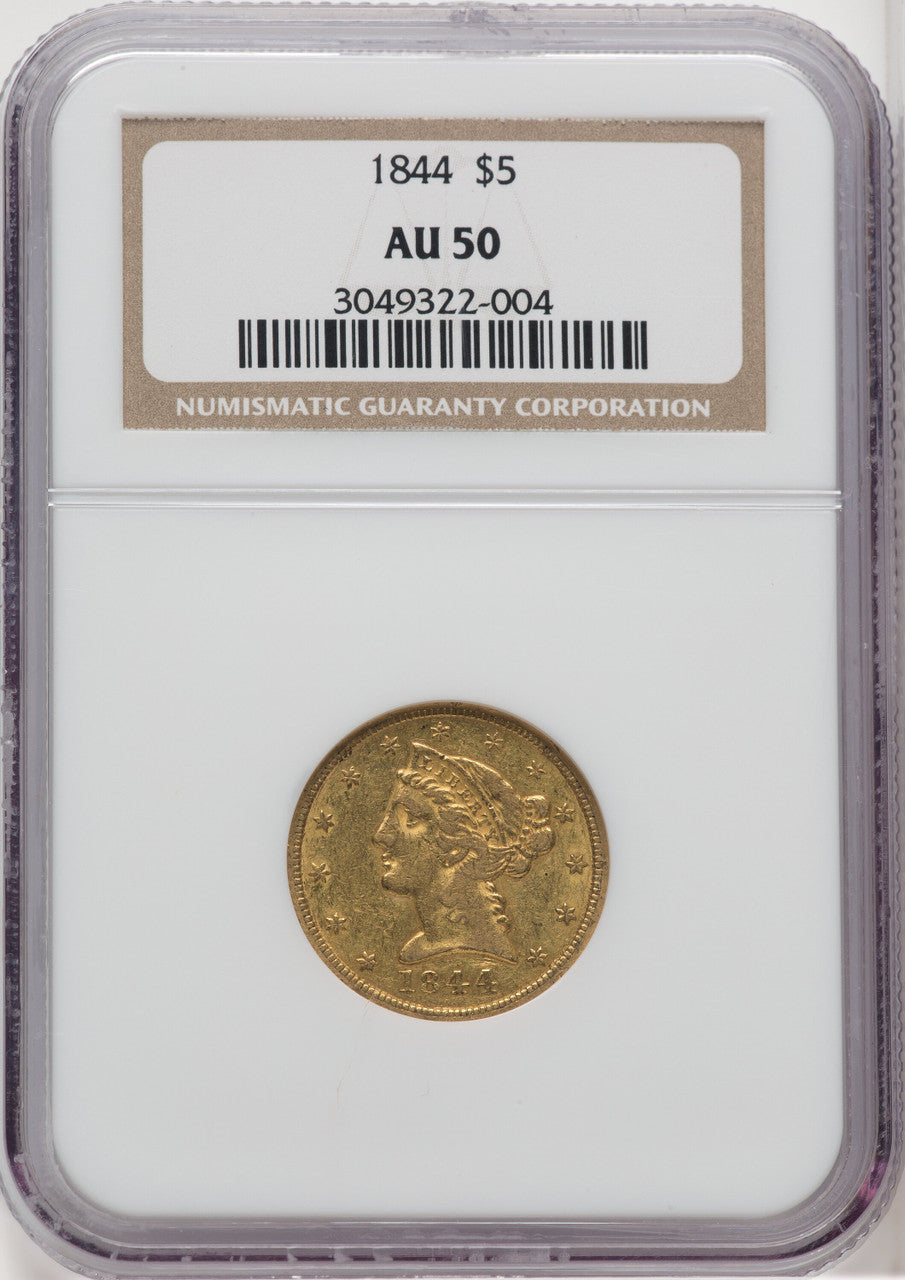 1844 $5 Liberty Half Eagle NGC AU50