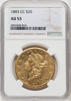 1883-CC $20 Liberty Double Eagle NGC AU53