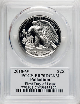2018-W $25 Palladium First Day of Issue Cleveland Blue Eagle PCGS PR70 (765610011)