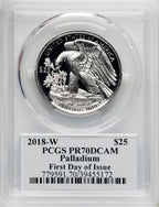 2018-W $25 Palladium First Day of Issue Cleveland Blue Eagle PCGS PR70 (765610011)