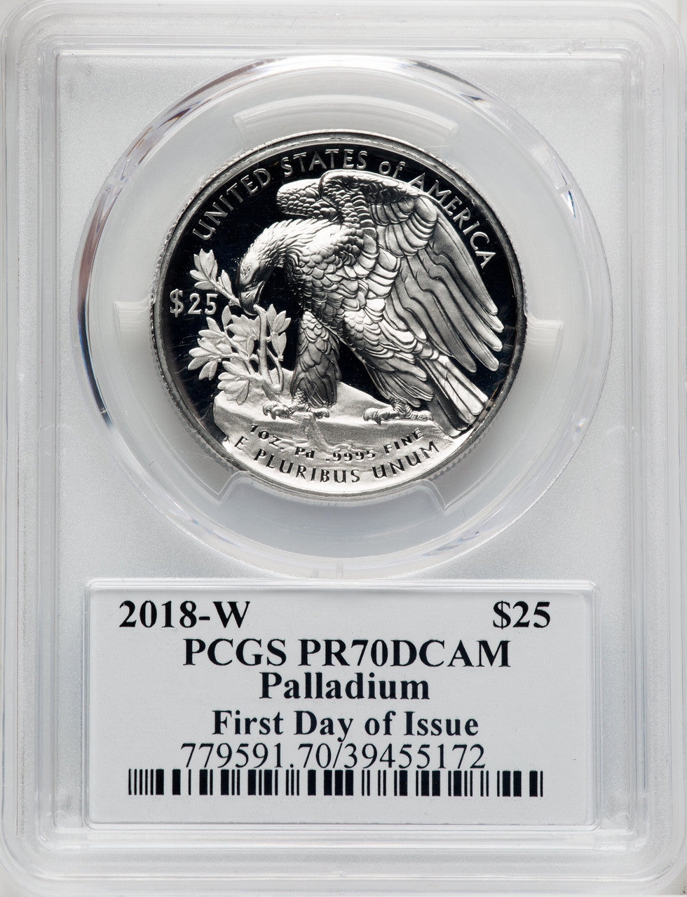 2018-W $25 Palladium First Day of Issue Cleveland Blue Eagle PCGS PR70 (765610011)