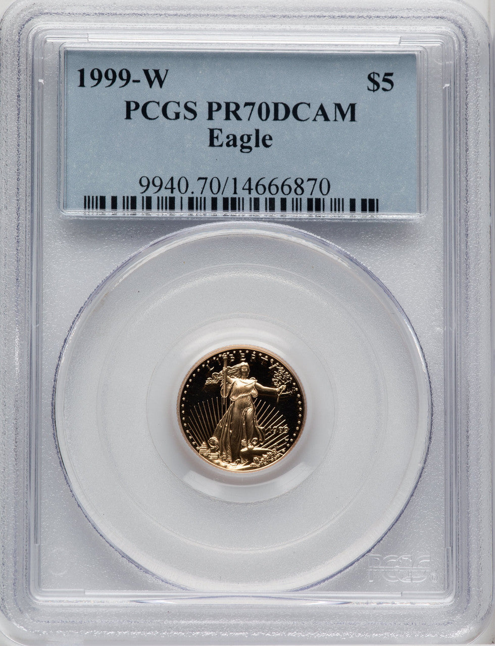 1999-W $5 Tenth-Ounce Gold Eagle Blue Gradient PCGS PR70