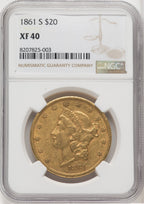 1861-S $20 Liberty Double Eagle NGC XF40