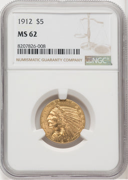 1912 $5 Indian Half Eagle NGC MS62