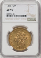1851 $20 Liberty Double Eagle NGC AU55 (572058010)