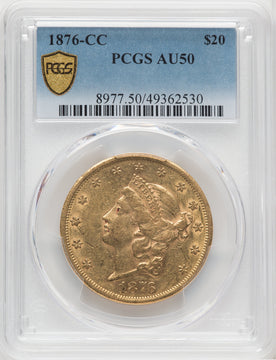 1876-CC $20 Liberty Double Eagle PCGS AU50