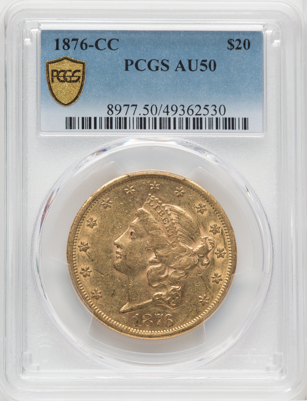 1876-CC $20 Liberty Double Eagle PCGS AU50