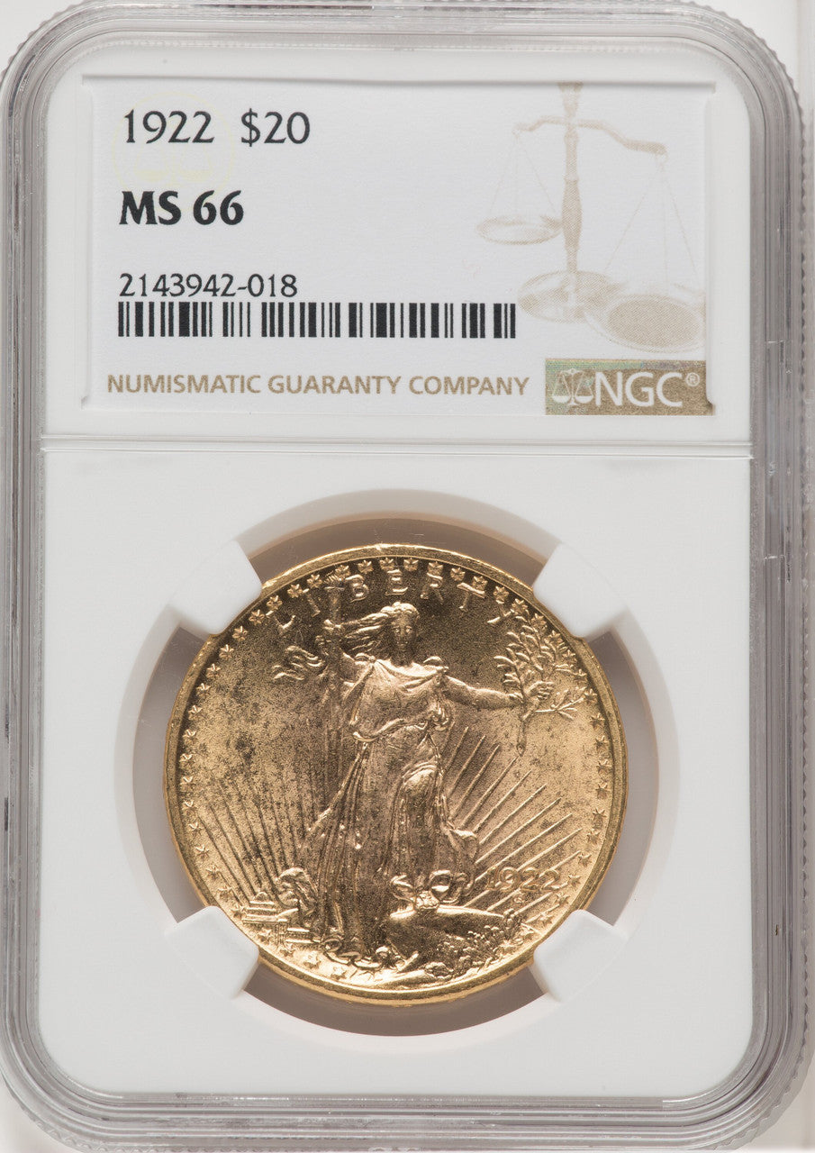 1922 $20 Saint-Gaudens Double Eagle NGC MS66 (765292001)