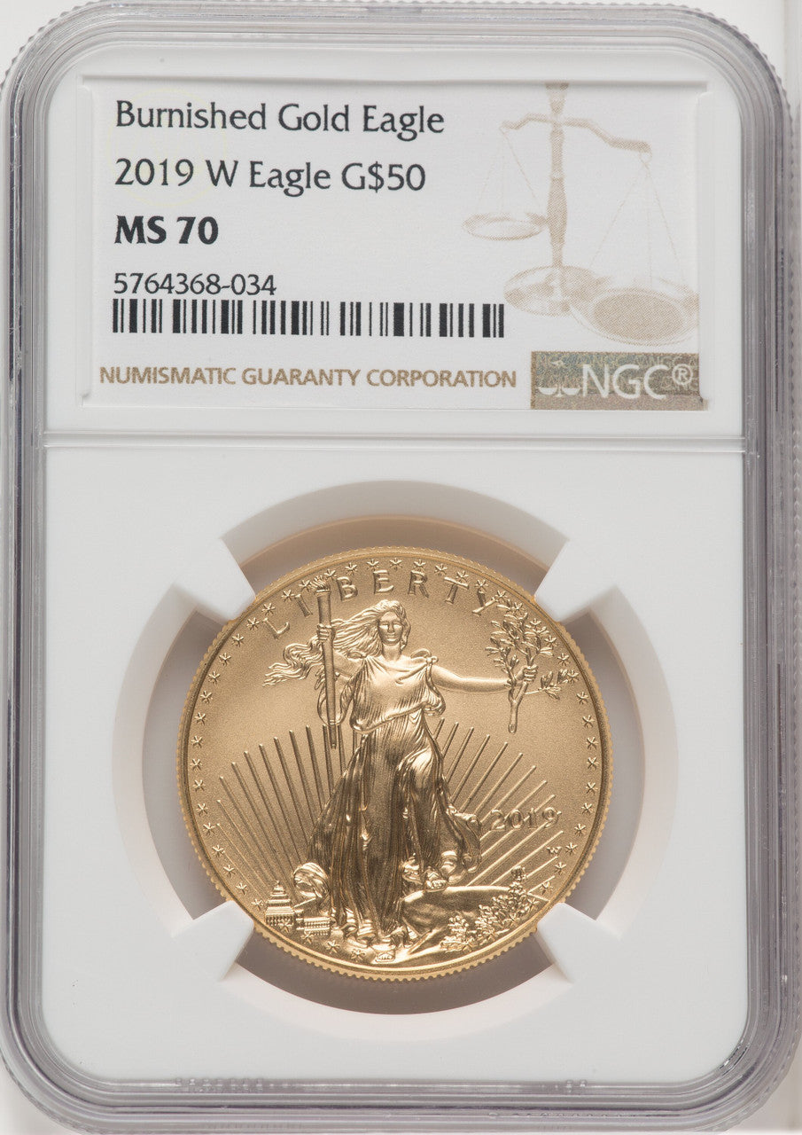 2019-W $50 One-Ounce Gold Eagle Burnished Brown Label NGC MS70
