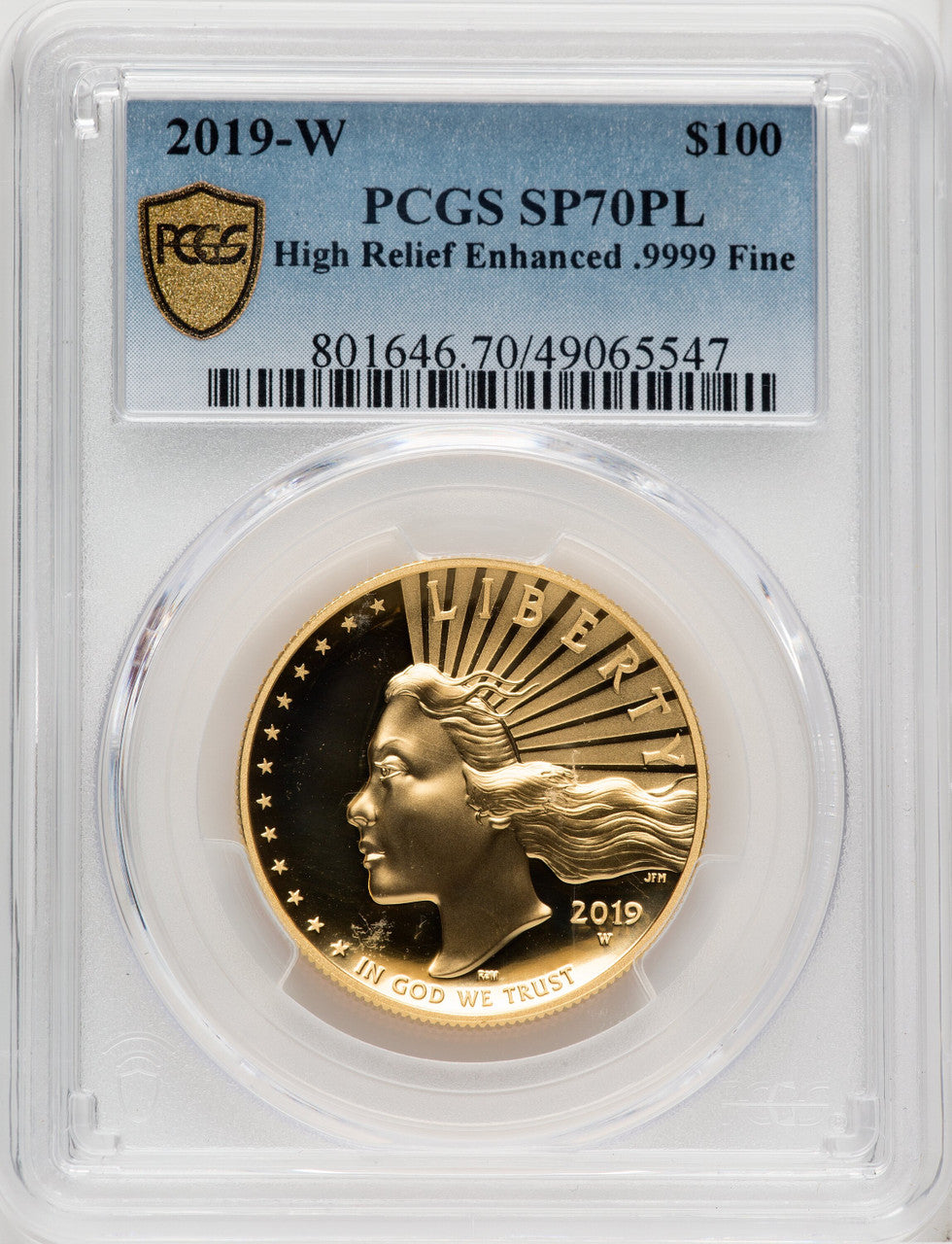 2019-W $100 High Relief Enhanced PL PCGS SP70