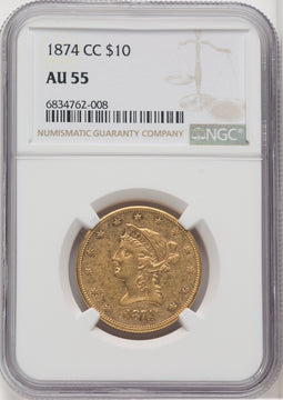 1874-CC $10 Liberty Eagle NGC AU55 (765748010)