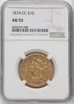 1874-CC $10 Liberty Eagle NGC AU55 (765748010)
