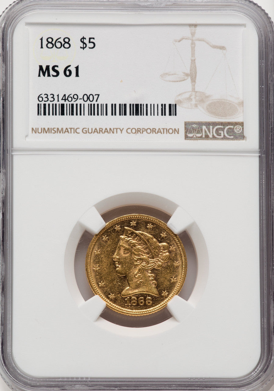 1868 $5 Liberty Half Eagle NGC MS61