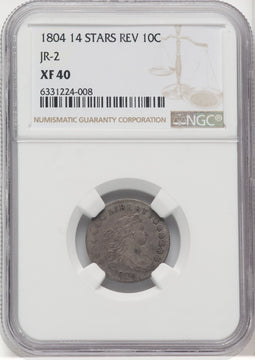 1804 10C 14 Stars Reverse JR-2 Early Dime NGC XF40