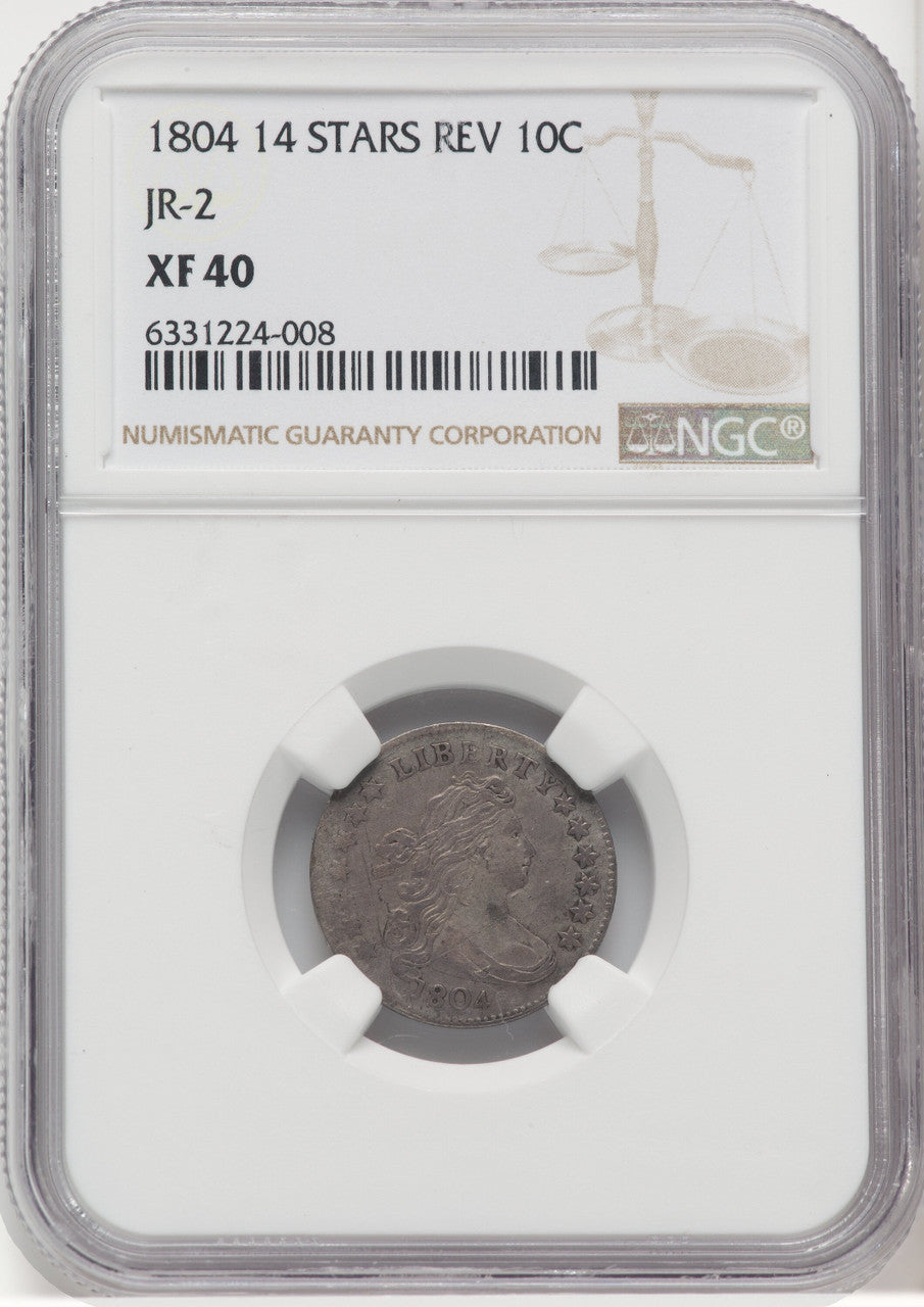 1804 10C 14 Stars Reverse JR-2 Early Dime NGC XF40