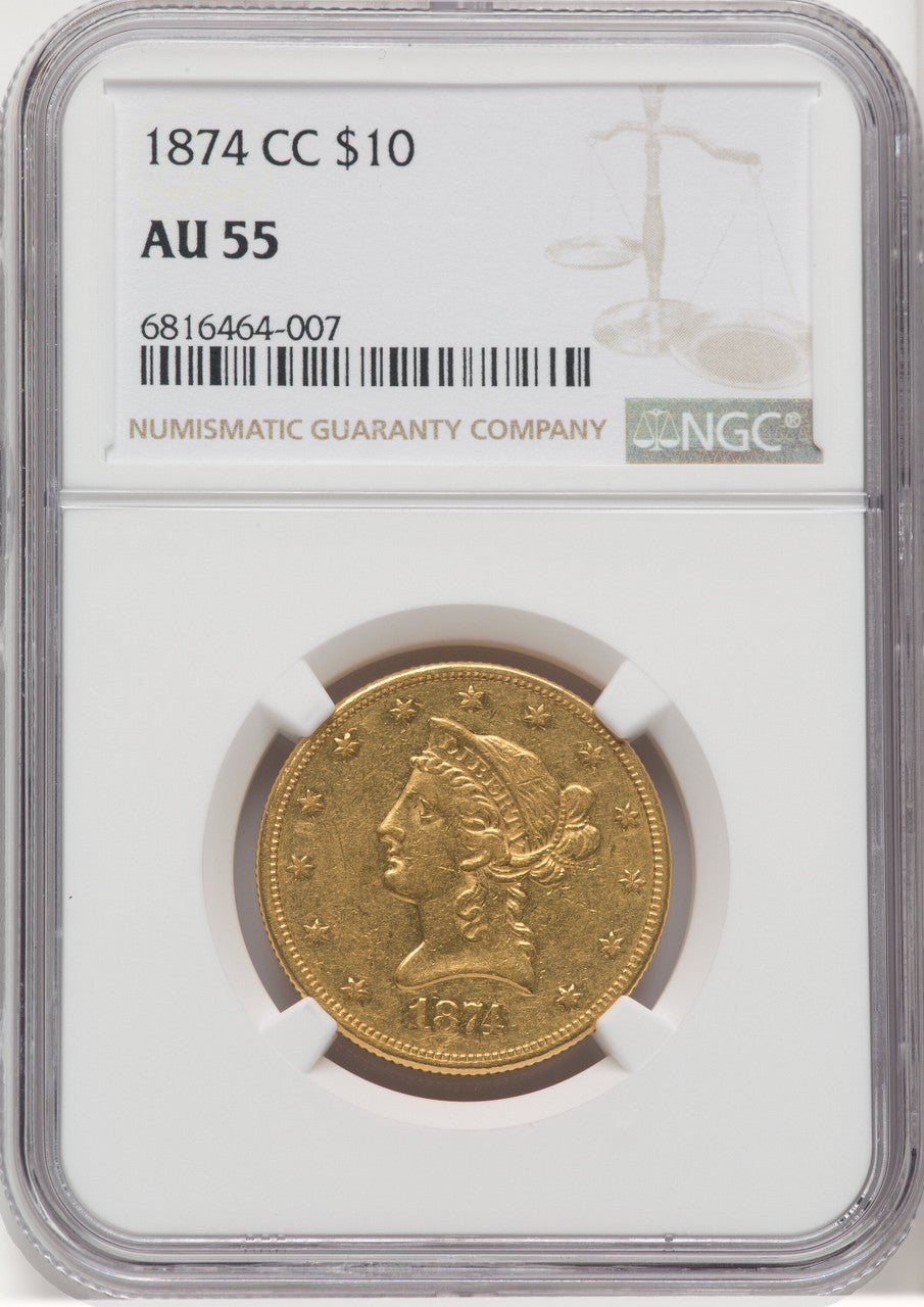 1874-CC $10 Liberty Eagle NGC AU55
