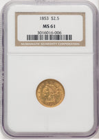 1853 $2.50 Liberty Quarter Eagle NGC MS61 (768671052)