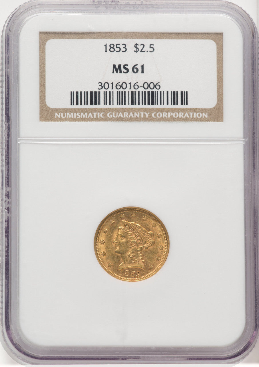 1853 $2.50 Liberty Quarter Eagle NGC MS61 (768671052)