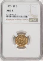 1855 $2.50 Liberty Quarter Eagle NGC AU58 (767708007)