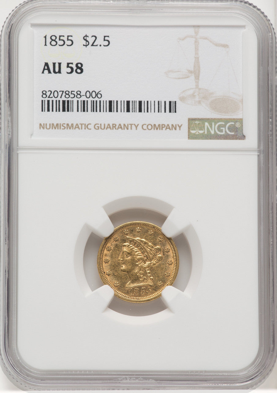 1855 $2.50 Liberty Quarter Eagle NGC AU58 (767708007)