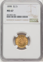1898 $2.50 Liberty Quarter Eagle NGC MS67