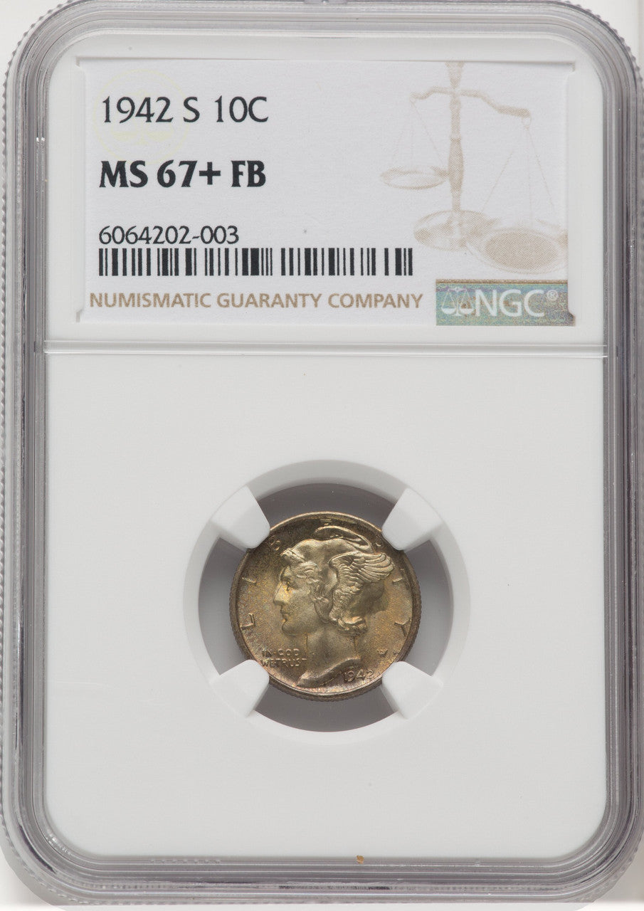 1942-S 10C FB Mercury Dime NGC MS67+ (768767002)