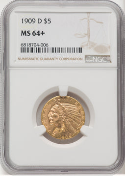 1909-D $5 Indian Half Eagle NGC MS64+ (768671061)